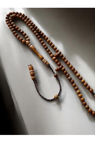 99'luk Orijinal Kuka Tesbih 5mm El Yapımı Kuka Namaz Tesbihi Doğal Tesbih 99 Taneli Açık Kahverengi