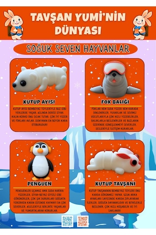 Tavşan Yumi Soğuk Seven Hayvanlar Koleksiyonu - 4 Parça 5-7 Cm Hareketli Oyuncaklar Ve Bilgilendirici Kartlat "