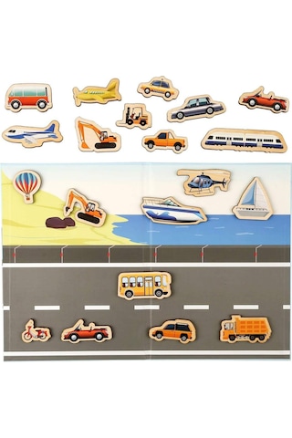 Calimera Toys Ahşap Mıknatıslı Seyahat Kitabı Araçlar Taşıtlar Oyunu