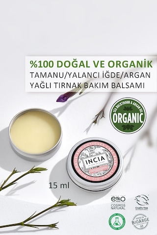 INCIA %100 Doğal Tırnak Bakım Balmı Yoğun Nemlendirici Kremi Argan Yağlı Organik Vegan 15 ML