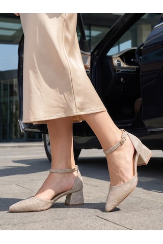 Nesilshoes Nesil Shoes Ermod 301 Altın Simli Topuklu Kadın Ayakkabı Altın Sim