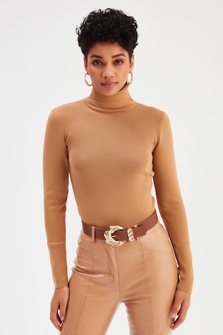 Sateen Tam Balıkçı Triko - Vizon-131526 Vizon