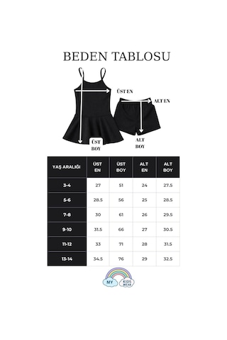 My Kids Wear Kız Çocuk Garson Mayo Elbiseli Şortlu 2 Li Takım 12416 Siyah