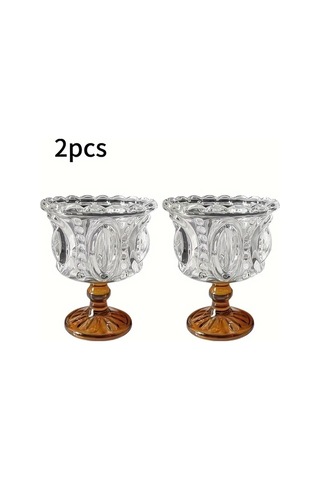 Maxaccess Siyah Noktalı 2'li Kehribar Retro Cam Dondurma Kaseleri - Yeniden Kullanılabilir Geri Dönüşümlü