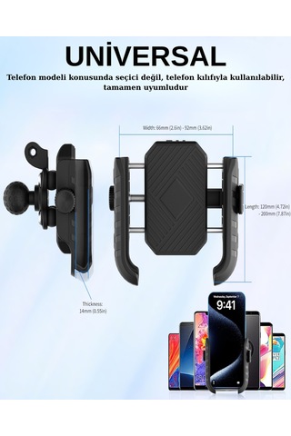 Motosiklet Telefon Tutucu Gidon Ve Ayna Uyumlu, Hırsızlık Önleyici, Titreşim Emici