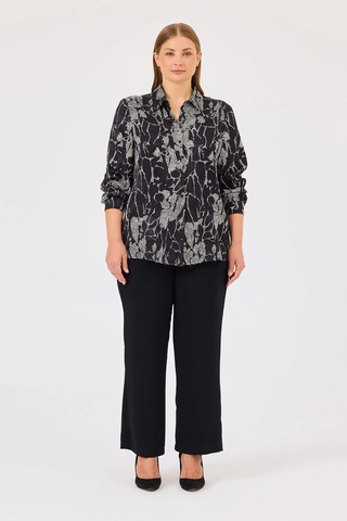 Galaxi Kadın Büyük Beden Leopar Desenli Gömlek 4032 Siyah Siyah