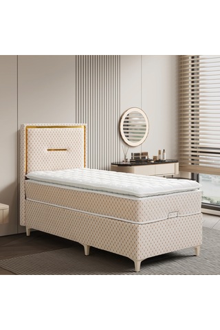 Lina Krem Tek Kişilik Sandıklı Baza + Ortopedik Pedli Yatak + Klapalı Başlık 3 Lü Set 100 x 200 CM