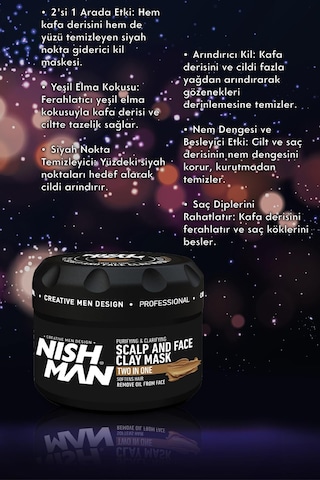 Nishman 2'si 1 Arada Saç Derisi ve Cilt için Kil Maskesi 300 ML