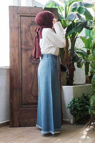 1153-denim Püsküllü Pantolon Etek Açık Mavi Açık Mavi