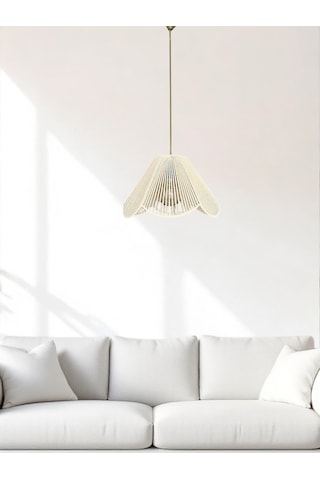 Makrome El Yapımı Bohem Çiçek Şekilli Rustik Avize Krem