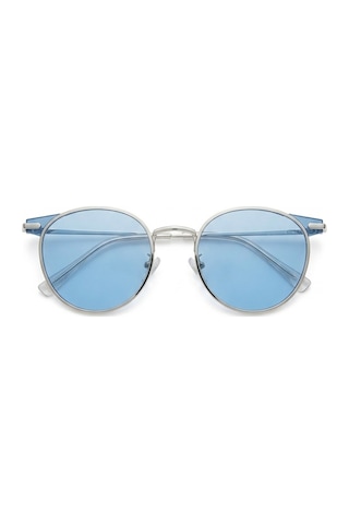 Sanches Yuvarlak Metal Güneş Gözlüğü Açık Mavi Cam Uv400 Koruma Unisex 52mm L Beden Yeşil - Turuncu