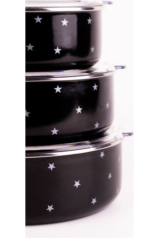 Star Emaye Saklama Kabı Ocaklarda Kullanılabilir Siyah