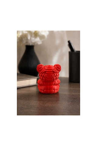 3d Baskı Sevimli Kırmızı Gül Desenli Ayıcık Figür - Sevililer Günü Hediyesi Ve Masa Dekoru 8x5x9 Cm
