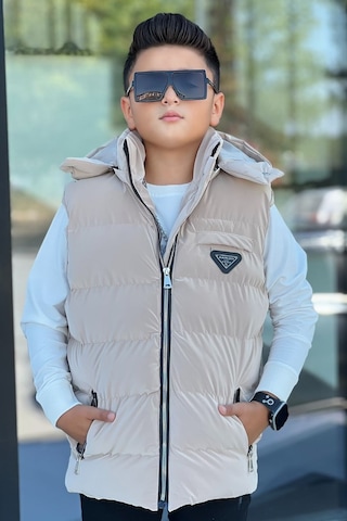 Pina Kids Erkek Çocuk Çıtçıt Kapüşonlu Nova Kumaş Şişme Yelek Ylk3026 Camel