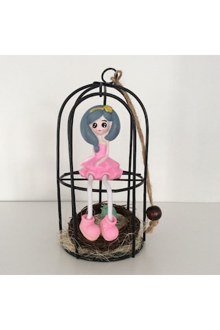 Kafeste Oturan Kız Biblo Pembe Diğer