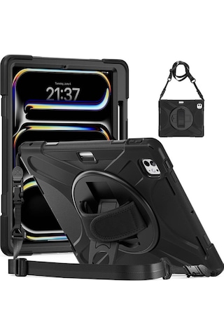 Apple Uyumlu iPad Pro 11 2025 M5 Çip Defender Askılı 360 Dönebilir Standlı Zırh Tablet Kılıfı Korumalı Kapak