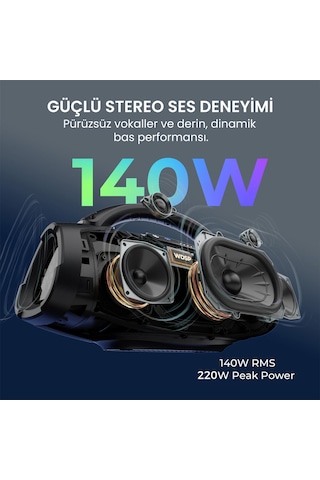 W-kıng X20s Bluetooth Hoparlör, 140w Rms Boombox Ultra Bass, 24 Saate Varan Çalma Süresi, Ipx7 Suya Dayanıklı, Kablosuz Stereo Tws, Powerbank/usb/tf/aux/otg/bluetooth 5.4, Ses Bombası Siyah