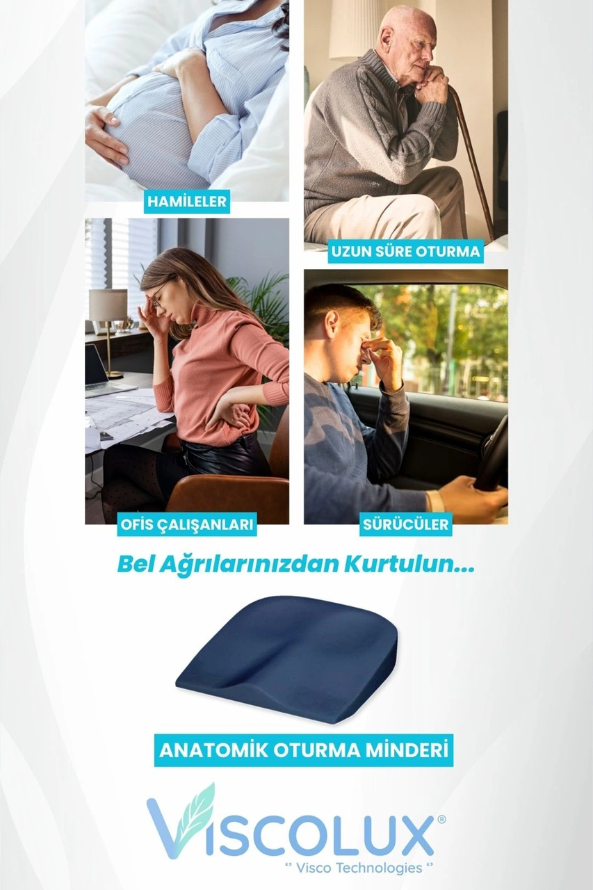Anatomik Visco Ortopedik Minder - Ofis Araba Sandalye Minderi Mavi 44x36x9/2