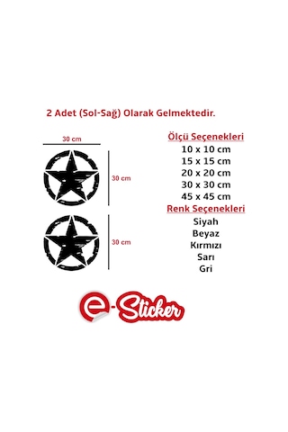 2 Adet Army Star, Askeri Yıldız Off Road Sticker (352357385)