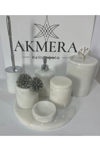 Akmera Elite 7 Parça %100 Gerçek Mermer Banyo Seti Beyaz