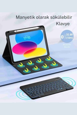 Samsung Galaxy Tab S10 Fe Plus 13.1 İnç Uyumlu Klavyeli Tablet Kılıfı Klavye + Stand