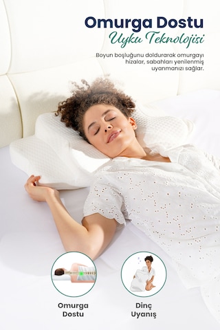 Ulralüks Boyun Destekli Visco Ortopedik Yastık - 68x39x13-11cm Beyaz