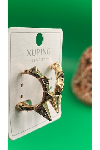 Xuping Rose Gold Geometrik Desenli Taşlı Kadın Küpe Gold