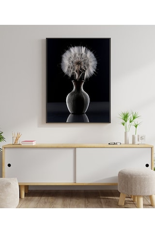 Tablo Ahşap Çerçeveli Tablo Çerçeveli Poster Siyah Vazoda Karahindiba Çiçeği Tablosu