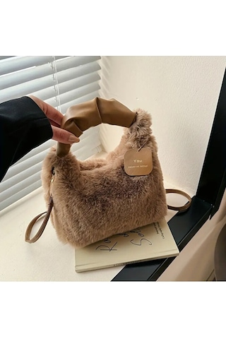Ovo Kadın Şık Kürk Fermuarlı Yumuşak Peluş Omuz Çantası Çok Renkli