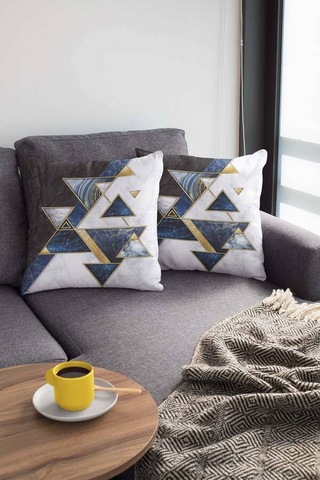 Lacivert Geometrik Çift Taraflı Yastık Kırlent Kılıfı Krl091n11