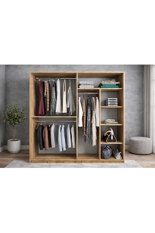 Osvin Tamamı Mdf Sürgü Kapaklı Dolap Gardırop Çam 180 Cm