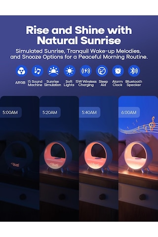 Dekala Arches Kablosuz Şarjlı Bluetooth Hoparlörlü Gündoğumu Çalar Saat