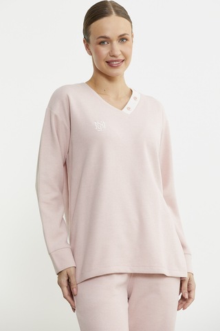 Yumuşak Dokulu V Yaka Pijama Takım - Pembe Pembe