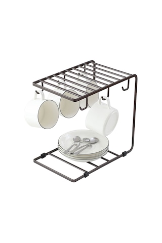 Teltree 6 Bardak Askılı Paslanmaz Çelik Raf - Mutfak Düzenleyici Kahverengi