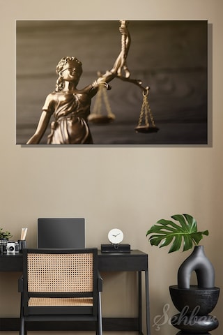 Bronz Renkli Adalet Tanrıçası Themis / Justitia Heykeli Yatay Kanvas Tablo 3867 Çok Renkli
