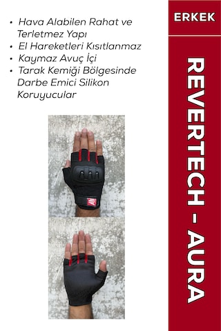 Revertech Aura Kırmızı / Yarım Parmak - Kaymaz Avuç İçi Özellikli Motosiklet Eldiveni Erkek