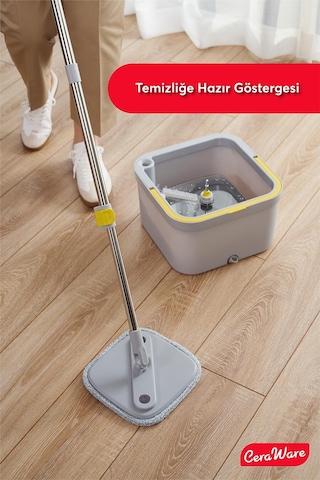 Ceraware Temiz İle Kirli Suyu Ayıran Kare Mop +2 Yedek Bez Hediyeli Otomatik Hijyen Temizlik Seti