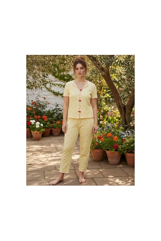 Siyah İnci Beden Fitilli Kaşkorse Örme Pijama Takım26120851 Sarı