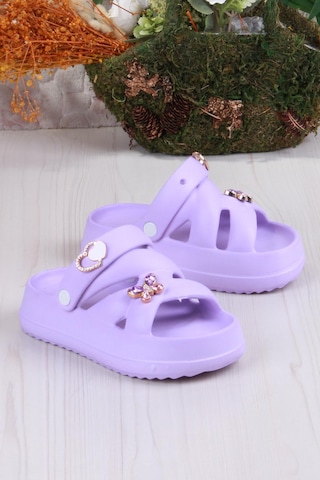 Fort Clx 6980 Plaj Deniz Havuz Terliği Hafif Rahat Esnek Kız Çocuk Terlik Mor