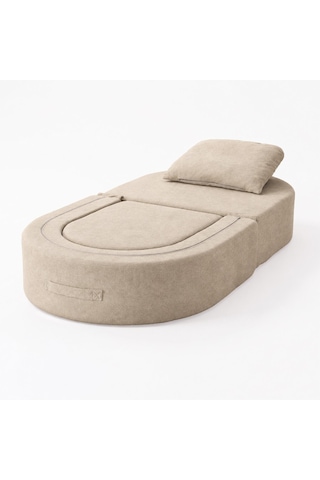 Homedius Sofa Bed Katlanır Yatak Olabilen Berjer Koltuk Puf Seti Krem