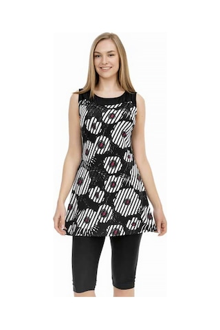 Sıfır Kol Taytlı Yarı Kapalı Mayo 159-516 Siyah Siyah