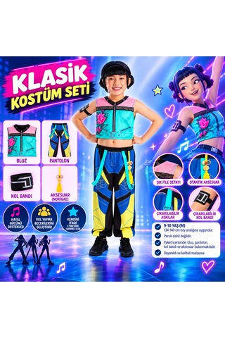 K Pop Demon Hunters Klasik Zoey Kostüm Seti 9-10 Yaş M Nhr