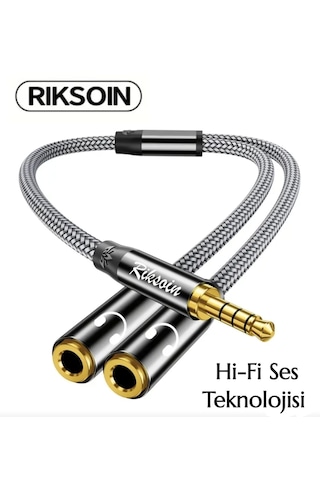 Riksoin Mikrofon Ve Kulaklık Ayırıcı 3.5mm Y Kablo Ce Lisanslı Sertifikalı Hi-fi Ses Teknolojisi Hasır Örgülü Sağlam Kablo 1 Adet