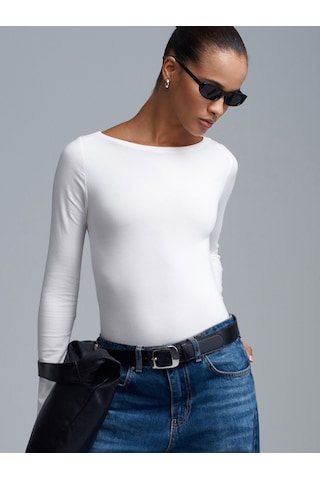 Dilvin 32549 Kayık Yaka Bodysuit-ekru Ekru