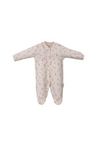 Çiçekli Üçlü Patikli Tulum Set Bej