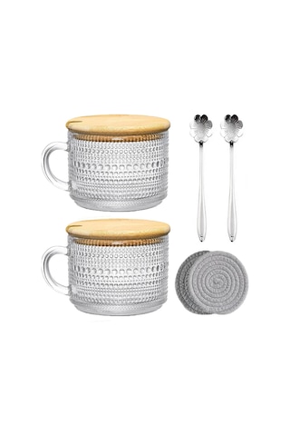 Vintage Kahve Cam Kupa Seti 2'li, Cam Kahve Çay Fincanları A Şeffaf