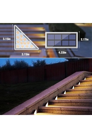8 Adet Üçgen Güneş Enerjisi İle Şarj Olan Dış Mekan Solar Basamak Köşe Lambası 5365