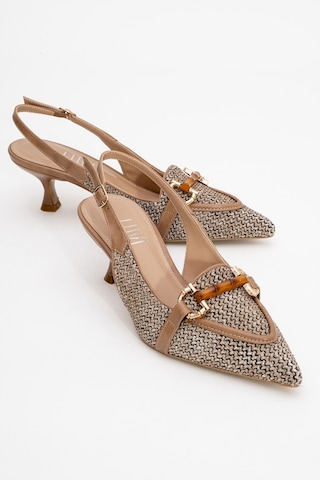 Luvishoes Luvi Shoes Osca Koyu Bej Hasır Tokalı Sivri Burun Kadın Topuklu Ayakkabı Koyu Bej