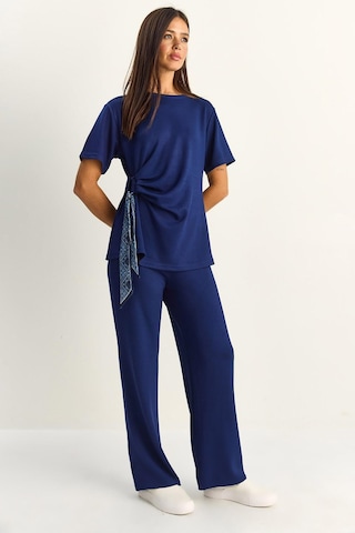 Shade Kadın Fularlı Bağlama Detaylı T-shirt Yüksek Bel Pantolon Alt-üst Takım 7630 60286041 - Lacivert