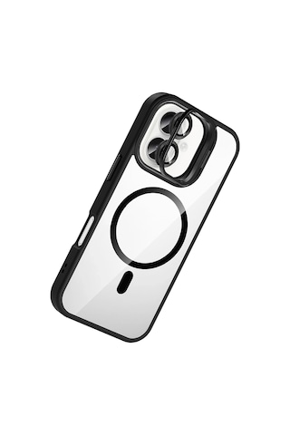 Joko - 564 - Apple iPhone Uyumlu 16 Plus Remim Lensli Magsafe Standlı Kapak - Ece-umay - - Siyah Sıyah